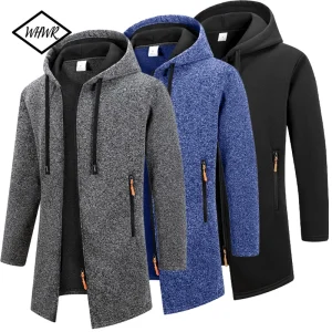 Men's Long Hooded Coats with Zipper