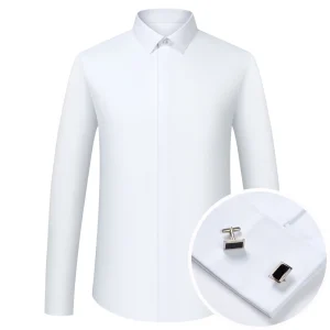 Men's Long Sleeve Dress Shirt with French Cuffs Shirts (Incl, Metal Cufflinks)