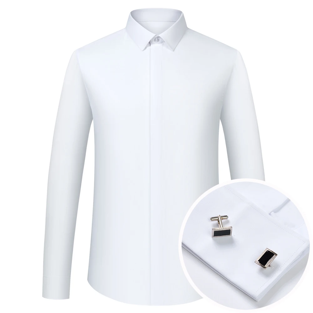 Men’s Long Sleeve Dress Shirt with French Cuffs Shirts (Incl, Metal Cufflinks)