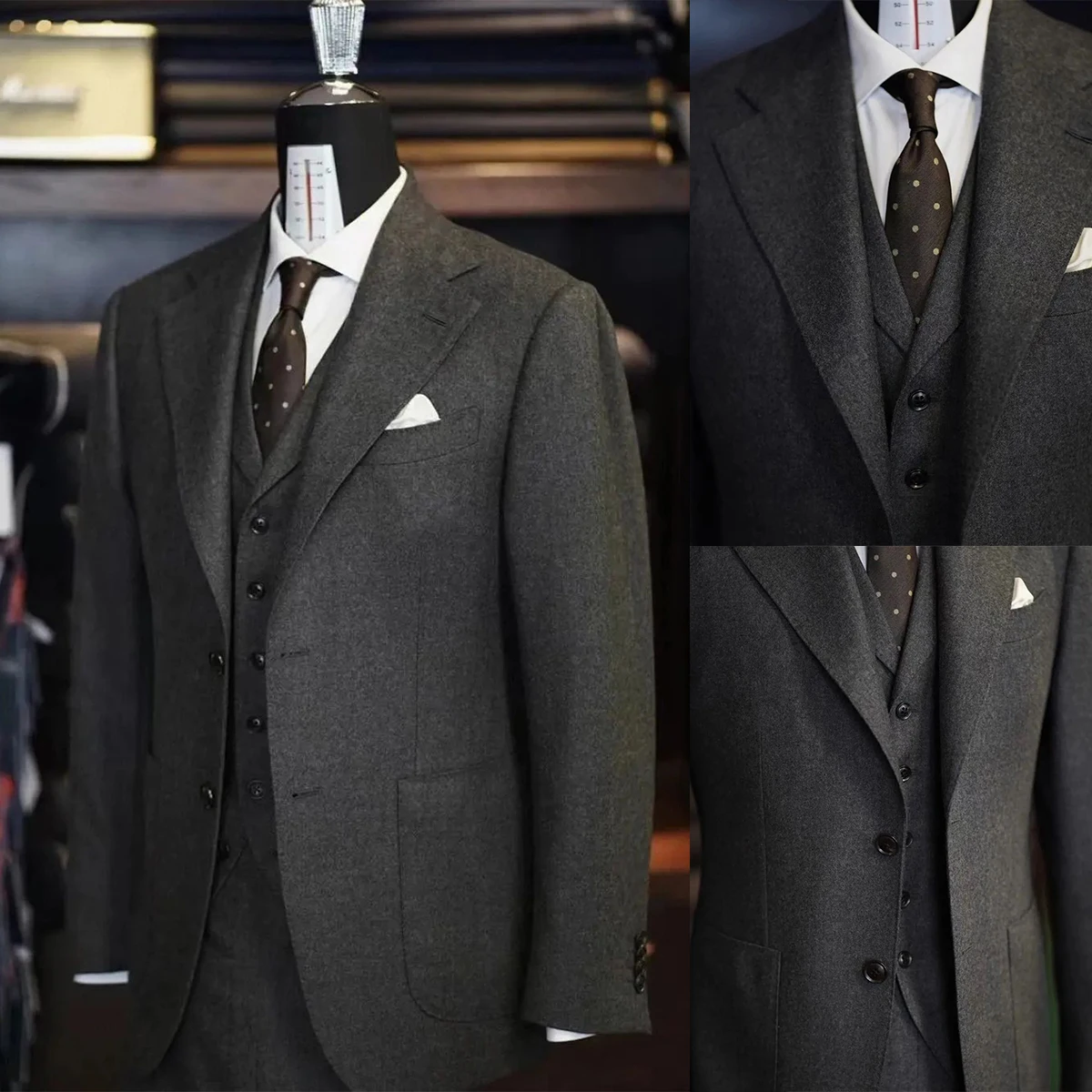 Men’s, 3-Pc. Charcoal Gray Tailored Fit Suit (Custom-Made; PLUS Sizes Available)